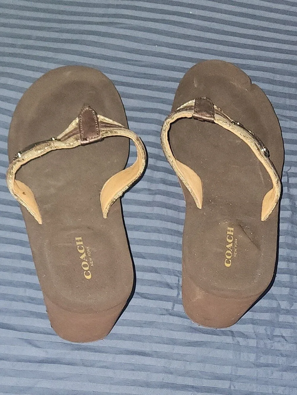 COACH Brown Signature Canvas Thong Sandals Size 8.5